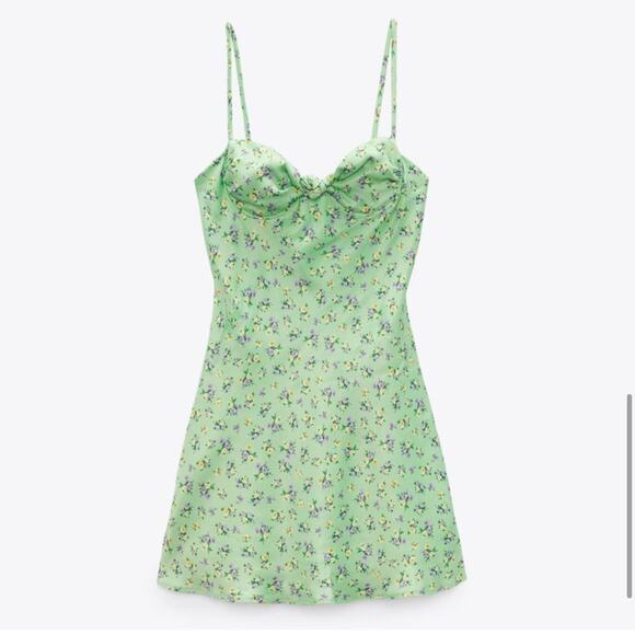 Zara Floral Green Slip Dress Size Small NWOT - Picture 6 of 9